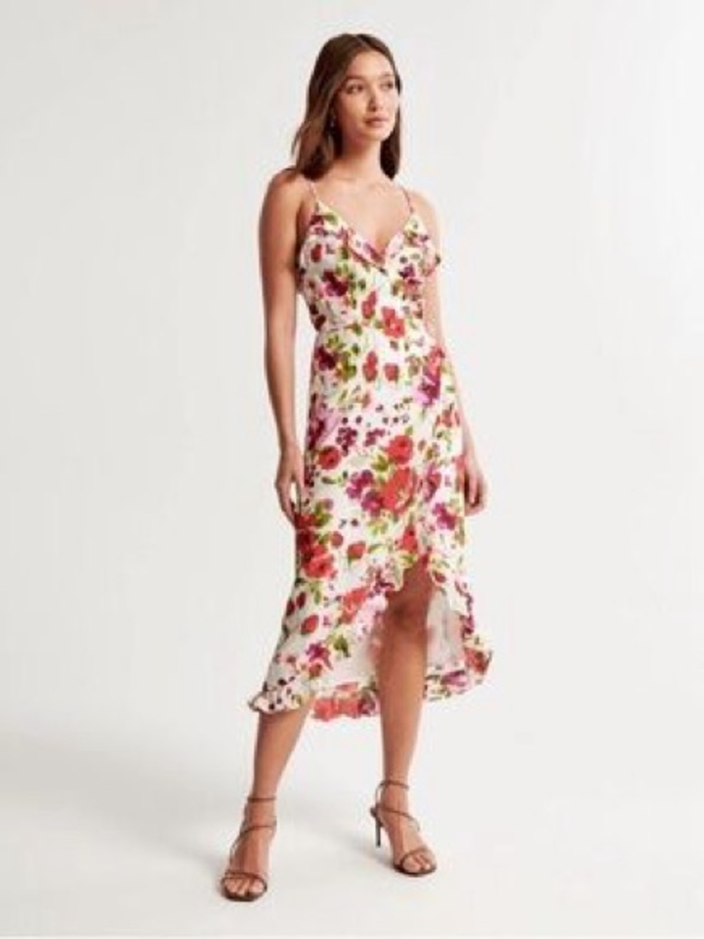 NWT- Abercrombie&Fitch White Wrap Dress with Pink and Green Floral Print-Size MP